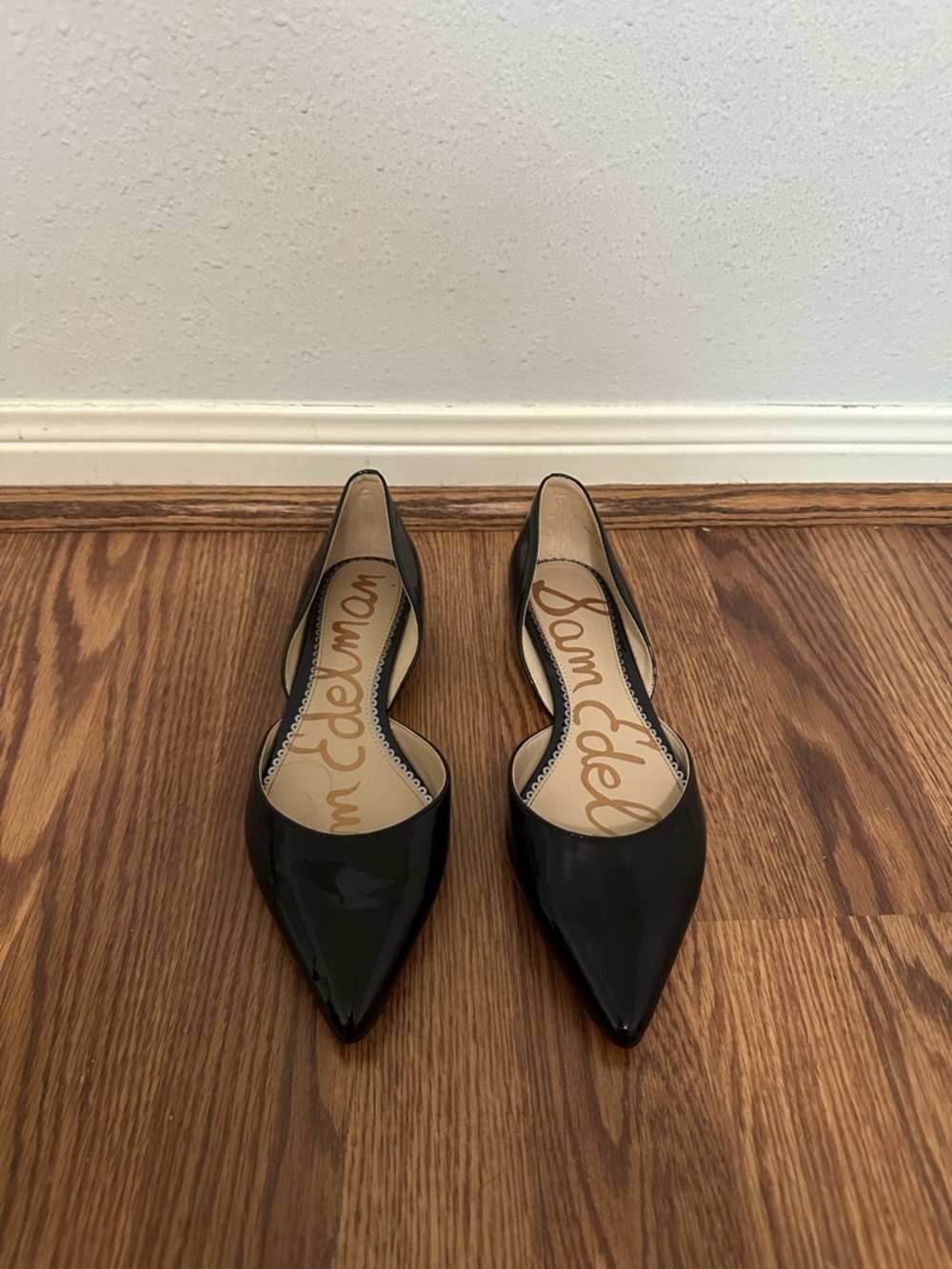 Sam Edelman Black Patent Pointed Toe D'Orsay Flats - Glossy Finish